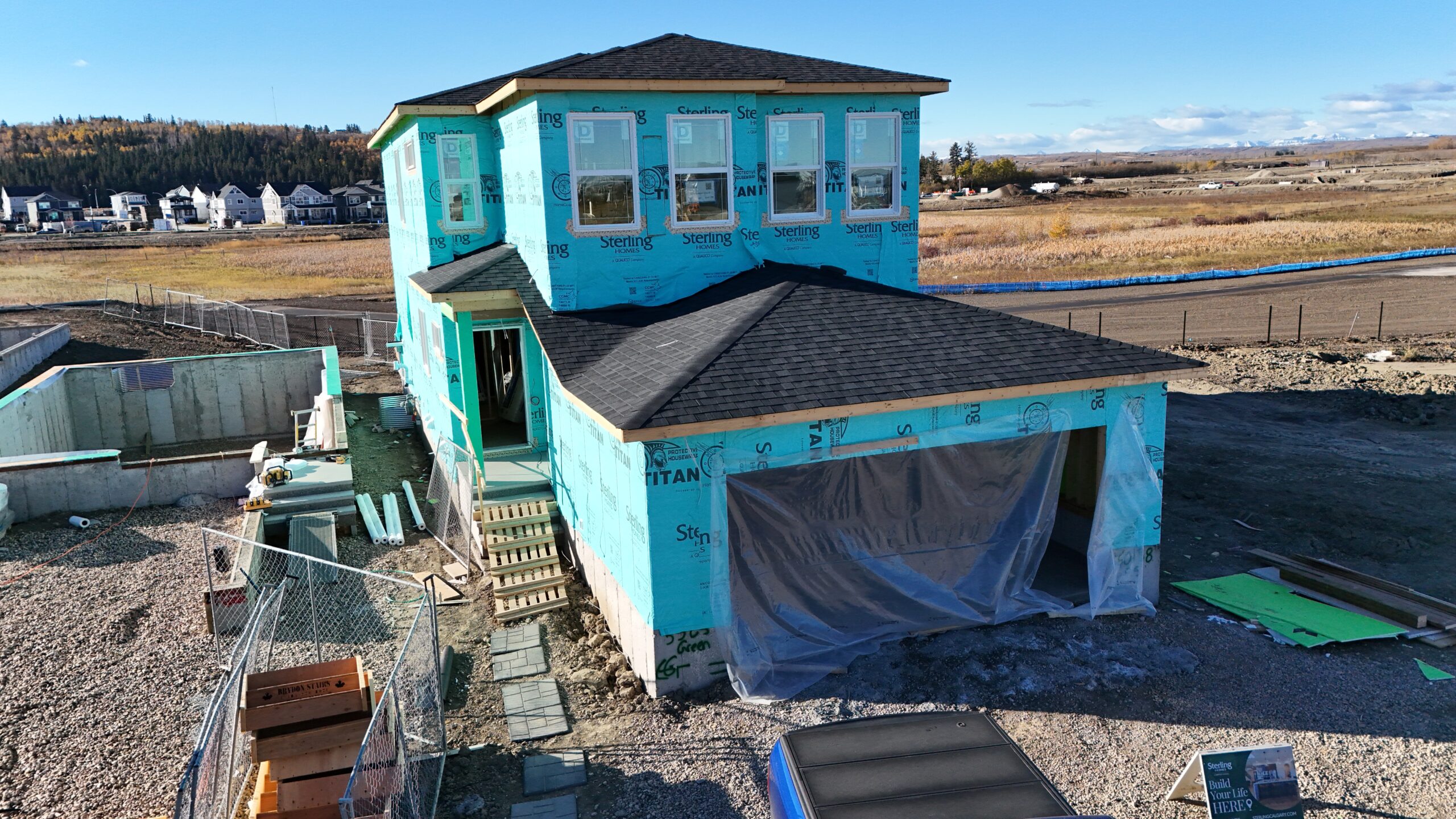 Partially completed new home in Calgary during construction phase.